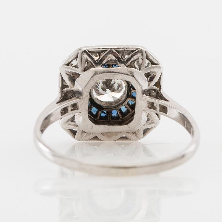 Ring of platinum with diamonds and faceted sapphires, Art Deco, K Anderson Stockholm 1938.