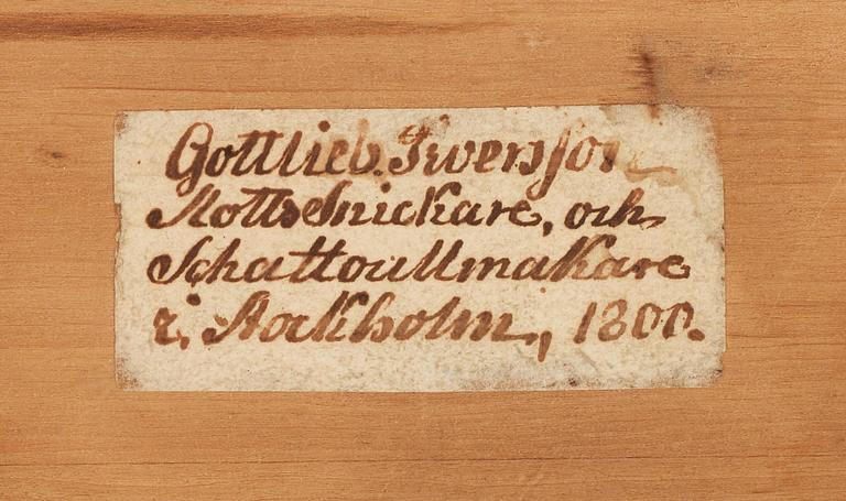 BORD, ett par, av Gottlieb Iwersson (mästare i Stockholm 1778-1813), signerade och daterade 1800. Sengustavianska.