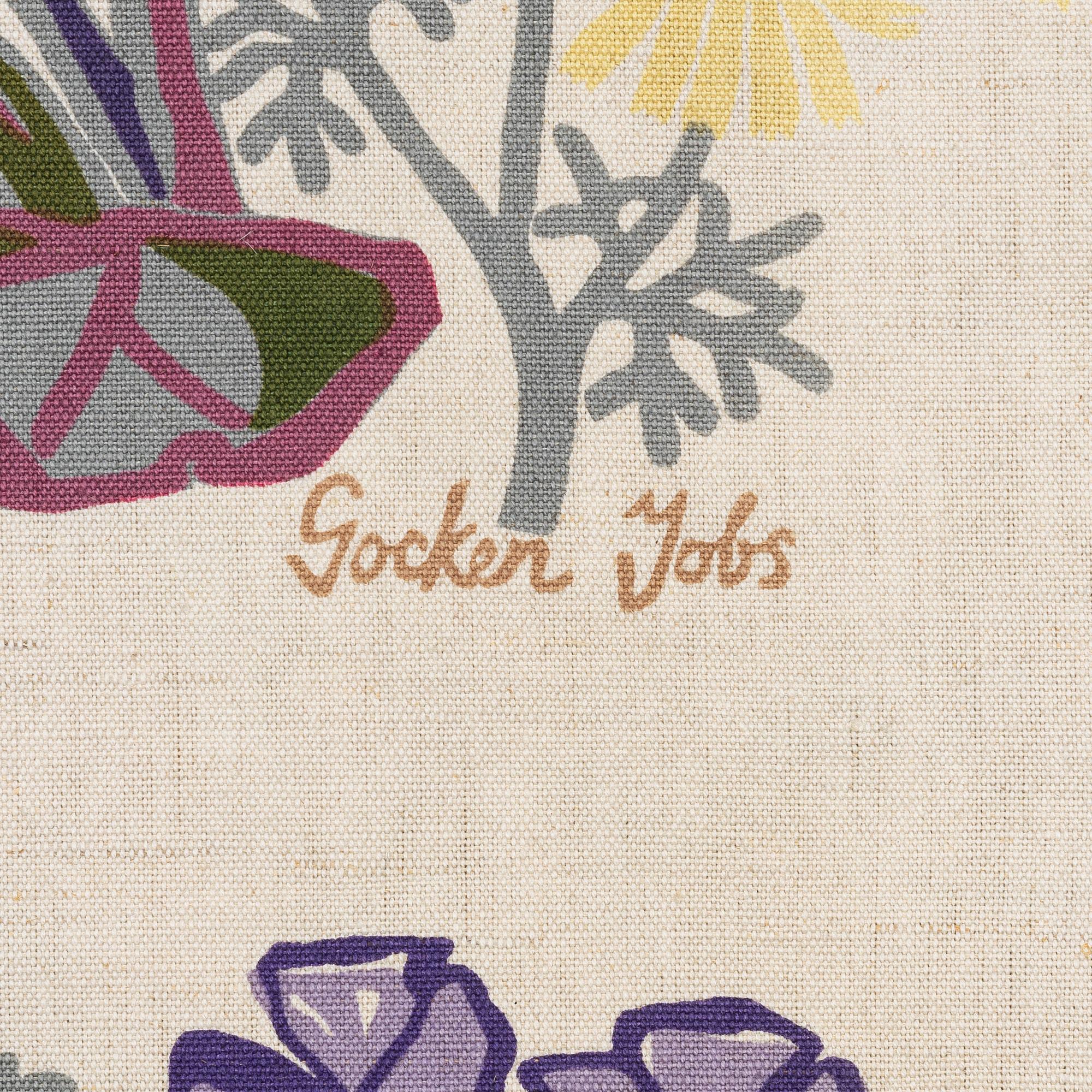 Gocken Jobs, Curtain panels, a pair, "Rhubarb", Jobs Handprint.