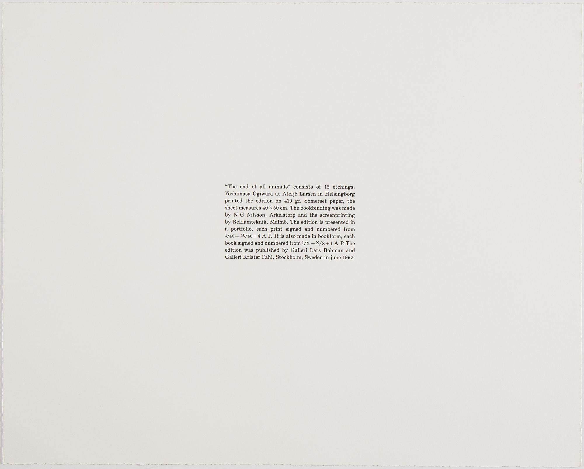Ernst Billgren, "The end of all animals", portfolio bestående av 12 etsningar, signerad och numrerad 3/40.