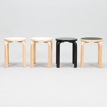 ALVAR AALTO, Four 'E60' stools for Artek from late 20th century and 2017.