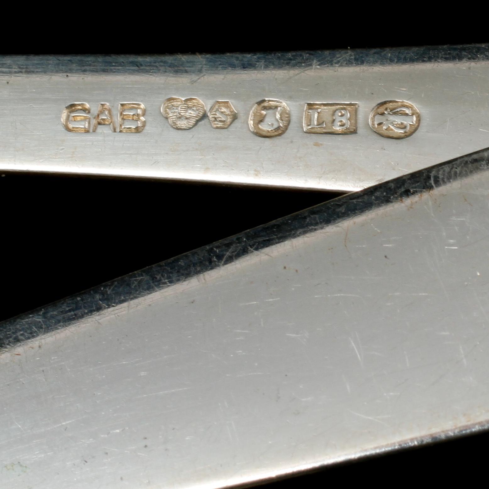 FISKBESTICK, 24 delar, silver, "Rosenholm", Jacob Ängman, GAB, Stockholm, 1900-talets andra hälft, vikt 1045 g.