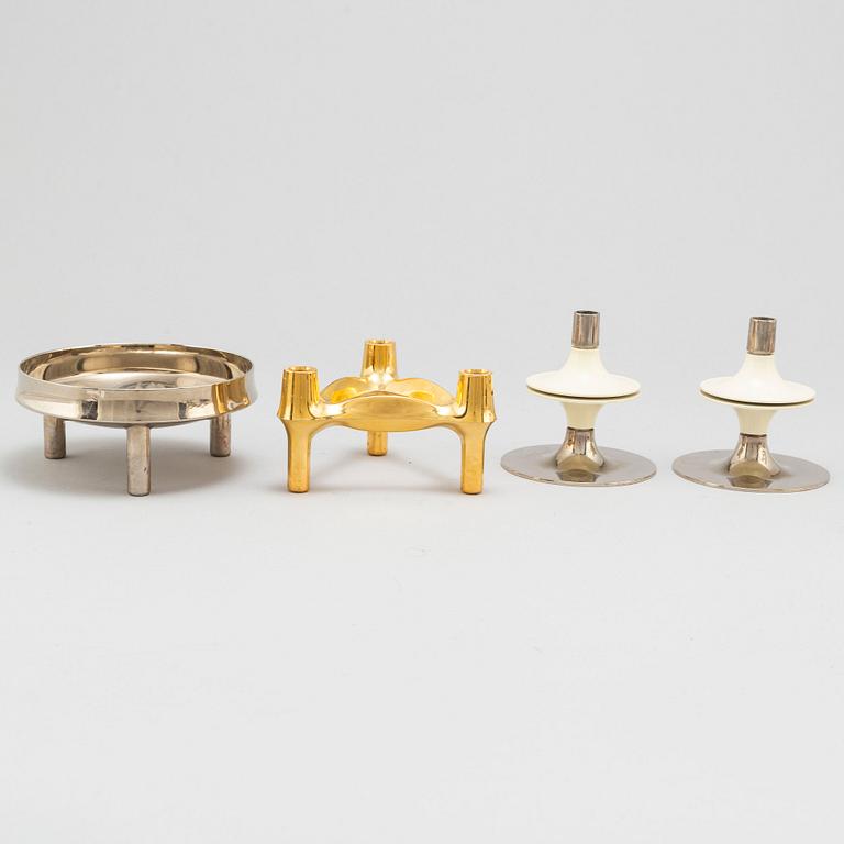 LJUSSTAKAR, 13 delar, Nagel, Ceasar Stoffi, vitmetall, varav en del förgylld.