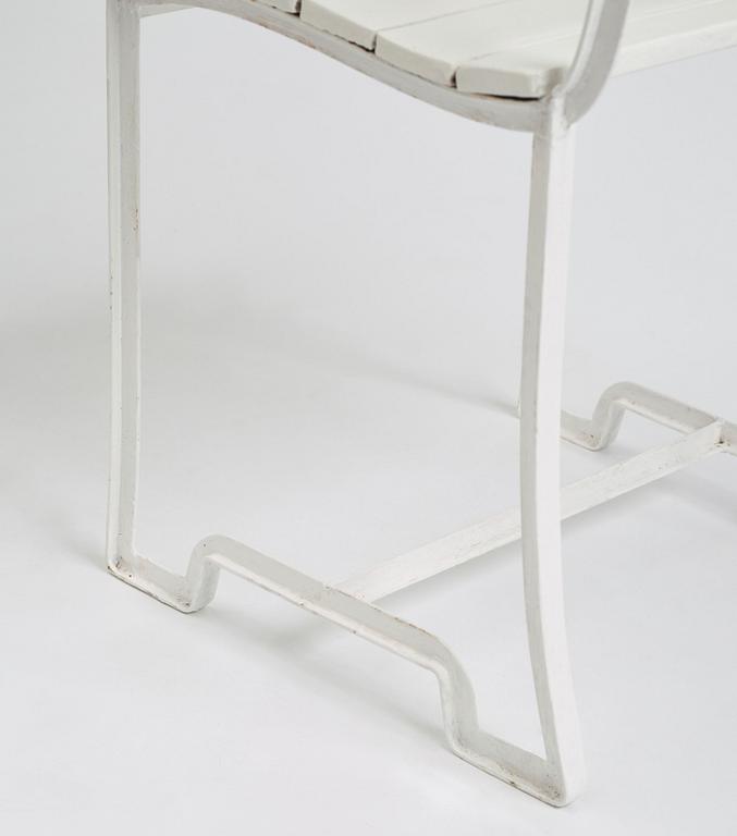 Carl Hörvik, a pair of white lacquered iron garden chairs, possibly manufactured by Thulins vagnsfabrik, Sweden.
