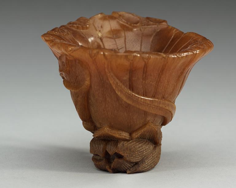 A rhinoceros libation cup, Qing dynasty, 18th Century.