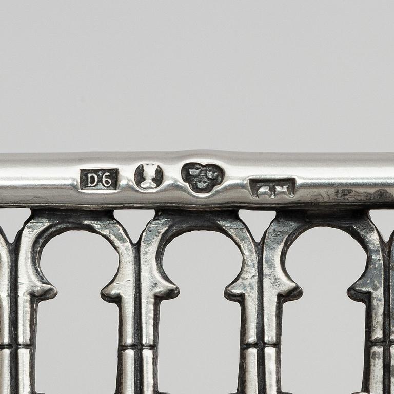 Gustaf Möllenborg, visitkortsbricka, silver, Stockholm 1882.