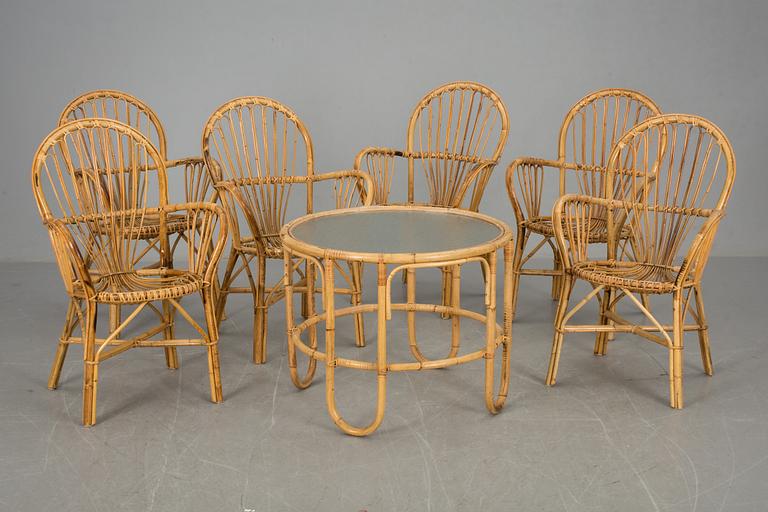 MÖBLEMANG, 7 delar, korgmöbler, 1900-talets andra hälft.