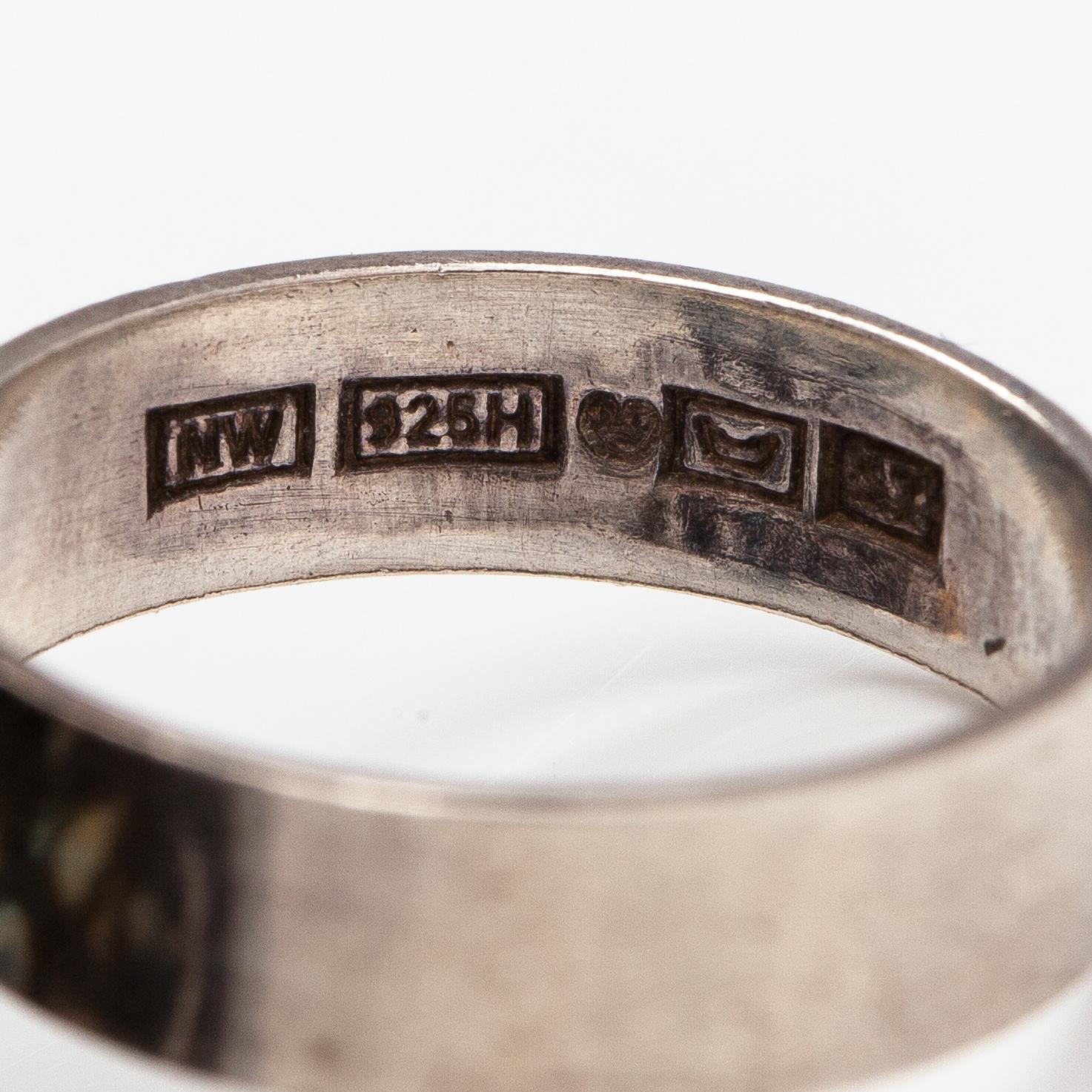 Liisa Vitali, "Kissantassut", a pari of sterling silver earrings and a ring. Westerback, Helsinki 1971.