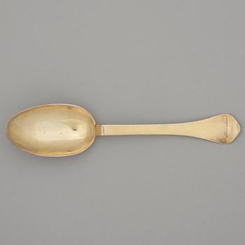 A Swedish 18th century silver-gilt spoon, marks of Petter Lund, Nyköping (1694-1736-).