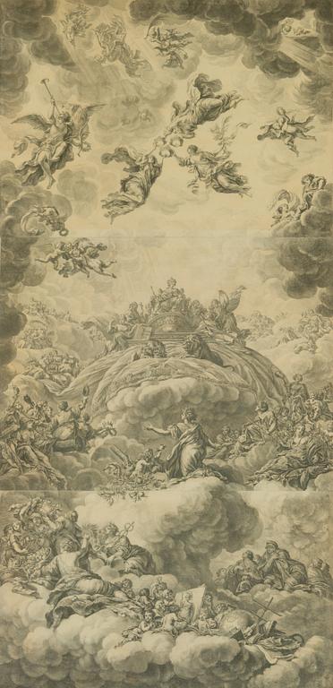 David Klöcker Ehrenstrahl, after, copper engraving and etching, three connected pieces. Laid on board.