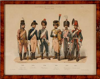 LITOGRAFISKA UNIFORMPLANSCHER, 8 st, Costumes de l'armée Française, 1800-talets slut.