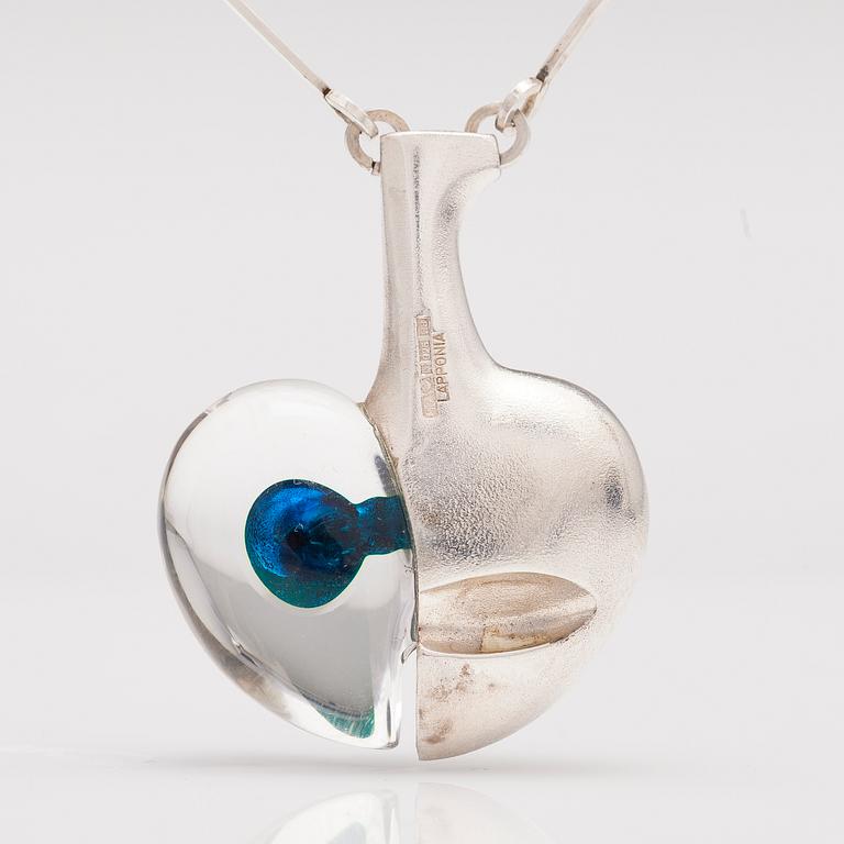 BJÖRN WECKSTRÖM, HALSBAND "Rymdäpple", sterling silver och akryl. Lapponia 1985.