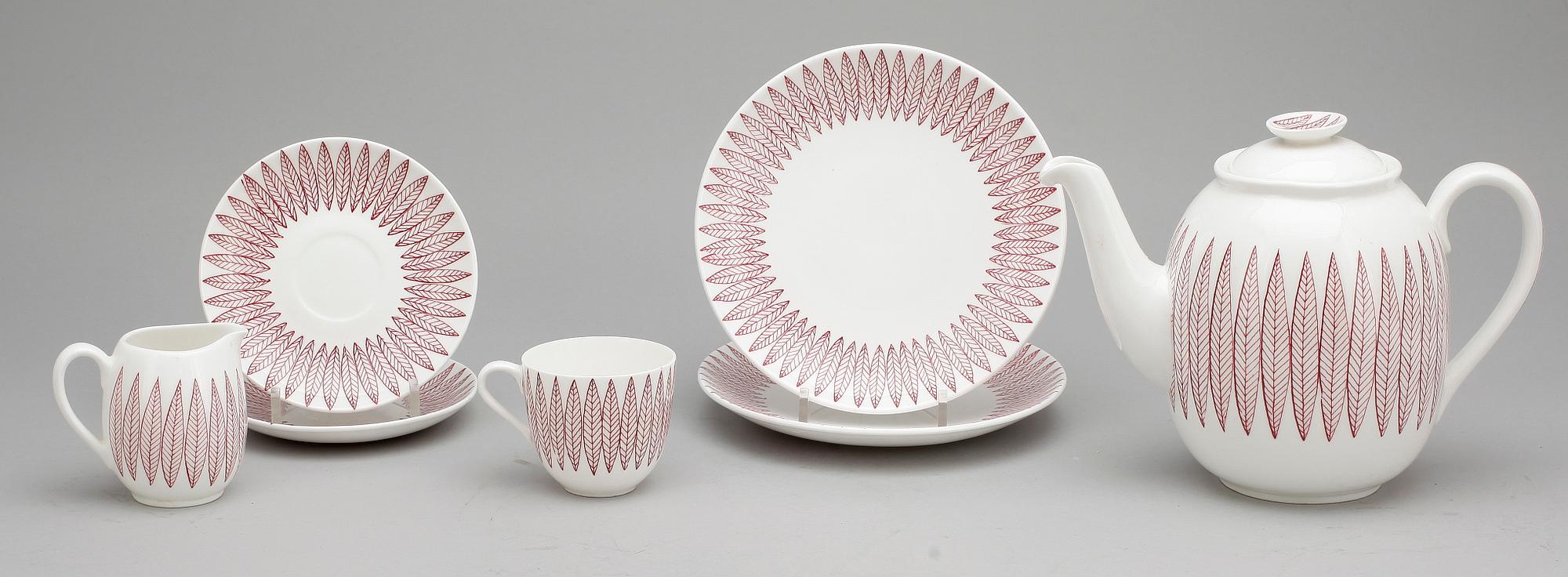 KAFFESERVIS, 26 delar, benporslin, "Salix" Stig Lindberg, Gustavsberg, 1950-tal.