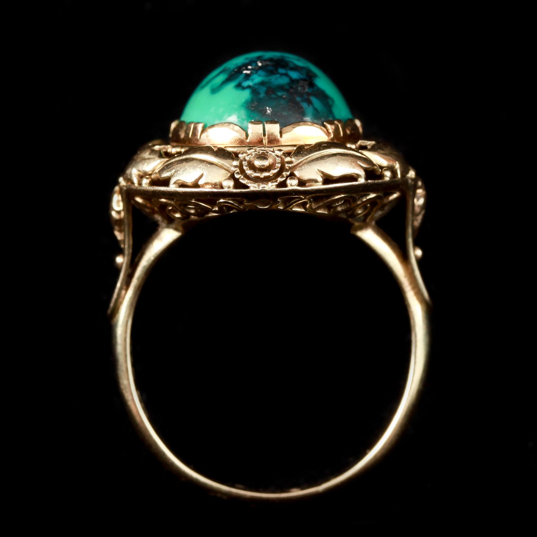 RING, 14 guld med turkos. Vikt 8,6 g.