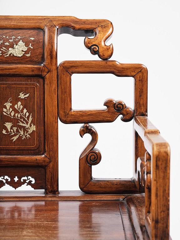 A pair of hardwood armchairs, late Qing dynasty.