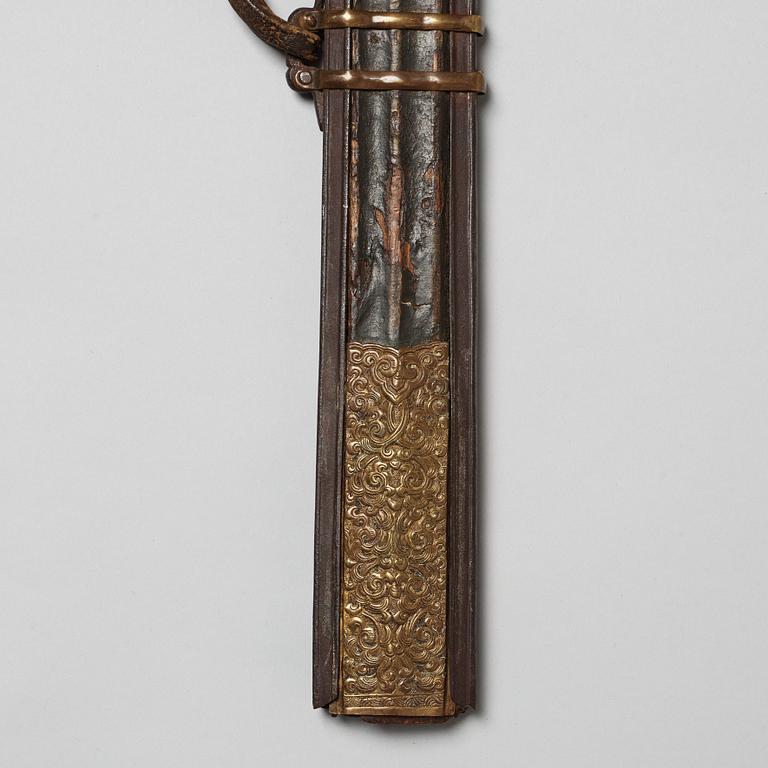 SVÄRD, stål, brons, kopparlegering samt steninläggning. Tibet, 1800-tal.