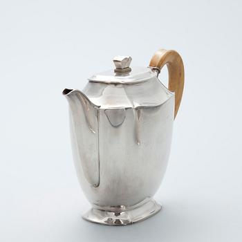 KAFFESERVIS, 3 delar, silver "Jousi" DESSERTBESTICK, 6+6, Kultakeskus, Tavastehus 1955-1975. Tot. vikt ca 1359 g.