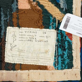 Lars Gynning, a tapestry, "Viking" ("Gånge Rolf"), flat weave, ca 114-115 x 165,5-167,5 cm, signed MTP Fino GYNNING.