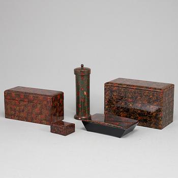 A group of five lacquer boxes with covers, circa 1900.