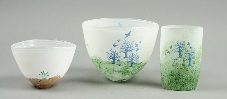 VASER, 3 st, glas, Kjell Engman, Kosta Boda, osign.