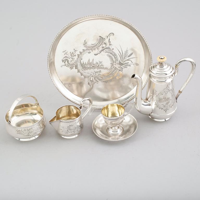 KABARET, 5 delar, silver, Ryssland, 1800/1900-tal. Vikt ca 1005 gram.
