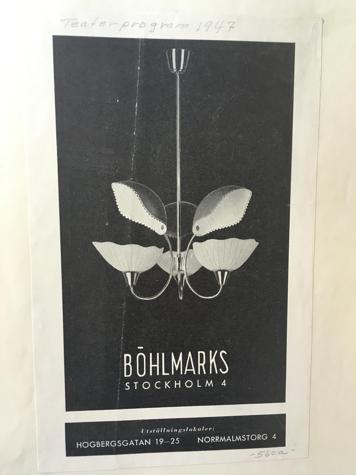 Harald Notini, taklampa, Arvid Böhlmarks Lampvarufabrik, Stockholm 1940-tal.