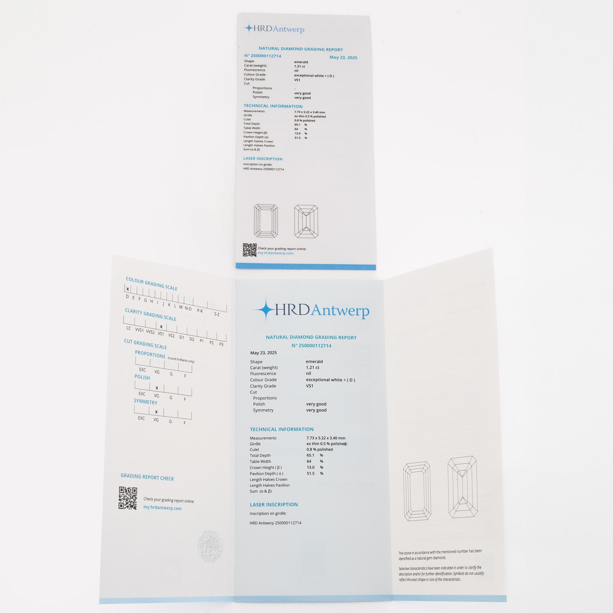 An 18K white gold ring set with an emerald-cut diamond and two step-cut emeralds.