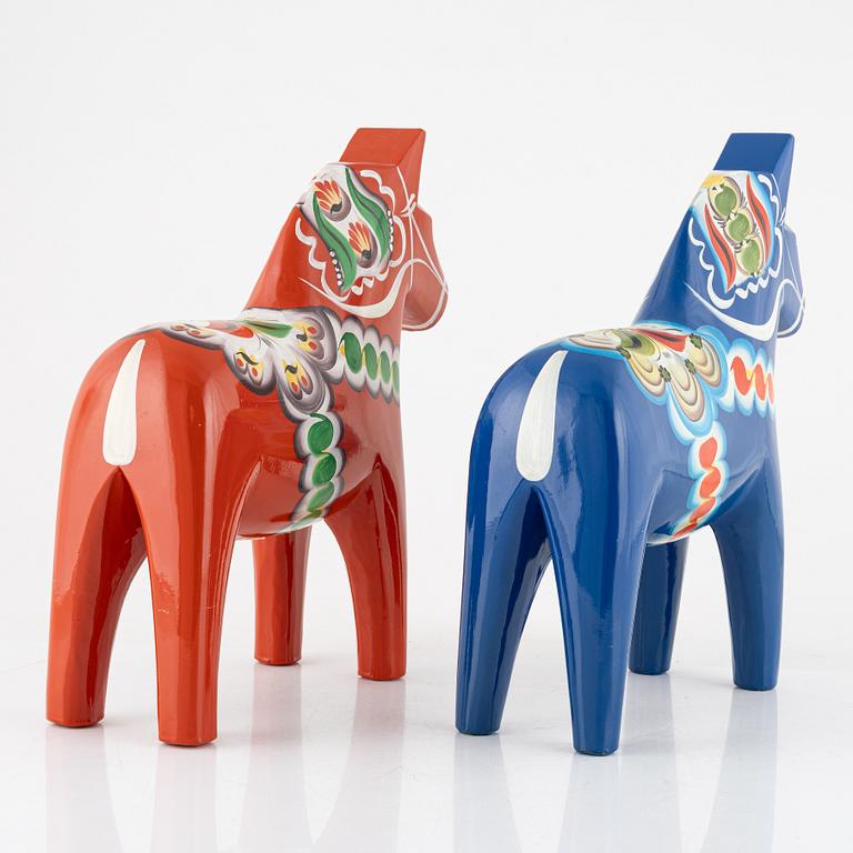 Dala horses, 4 pcs, and one wall-mounted, second half of the 20th century.