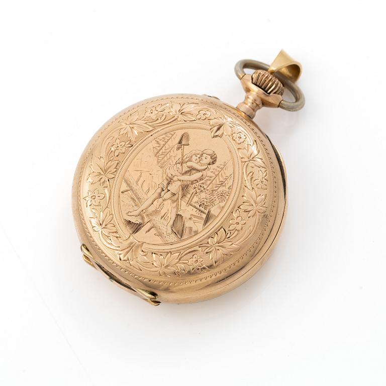 Pocket watch, 14K gold, 34 mm.