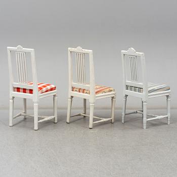 8 gustavian style chairs, (5+2+1), 19th century.