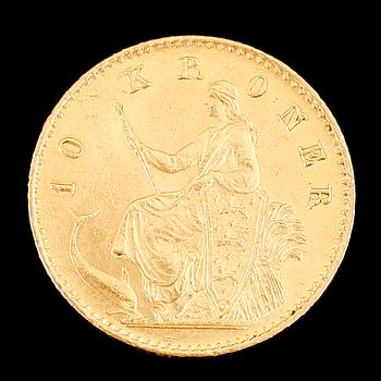 GULDMYNT, 10 kr, Christian IX, 1874. Vikt ca 4 gram.
