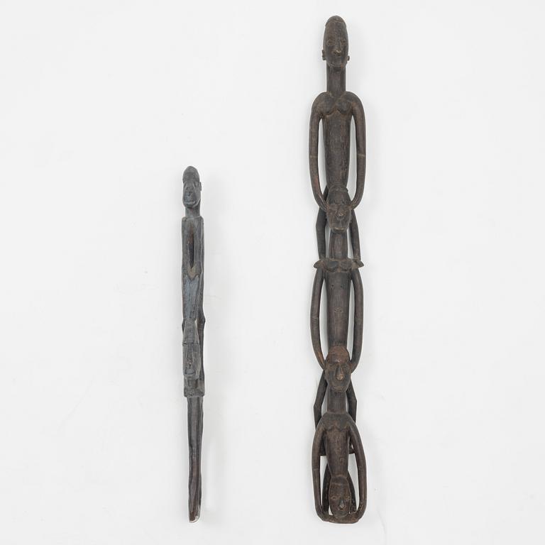 A set of two Asmat wood carvings/sculptures, Indonesia, Jakarta, 20th Century.