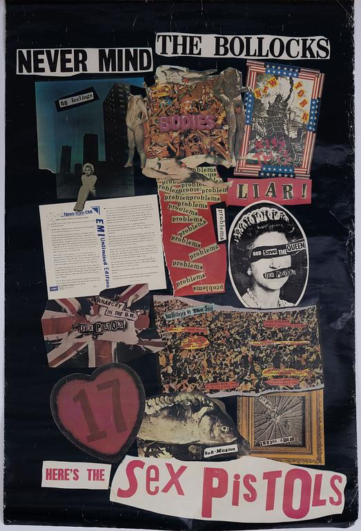 John Varnom & Jamie Reid, poster, "Never Mind The Bollocks Here’s The Sex Pistols", Virgin Records Ltd, 1977.