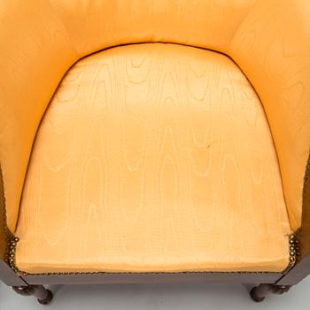 Pair of mahogany and mahogany veneered armchairs, 1920-30s.