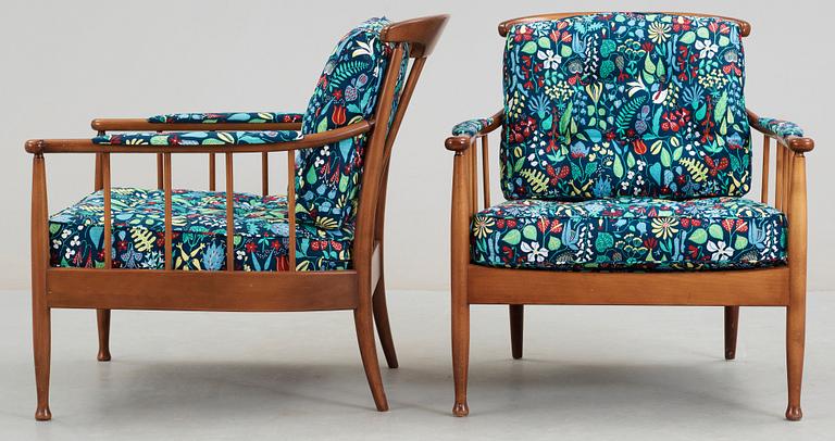 A pair of Kerstin Hörlin-Holmquist mahogany armchairs, 'Skrindan', OPE-möbler.