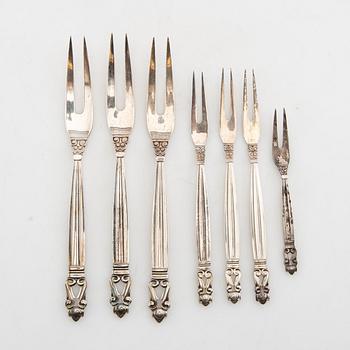 Johan Rohde, forks 7 dlr "Konge/Achorn" sterling silver for Georg Jensen after 1945.
