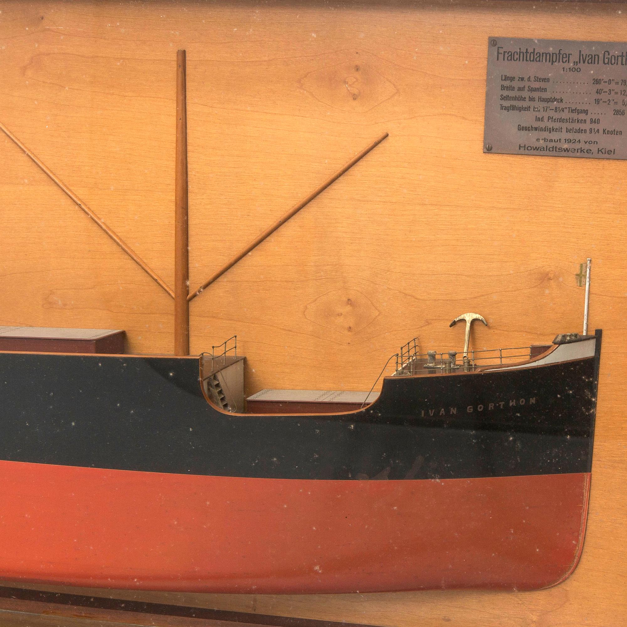 A half hull ship model, S/S Ivan Gorthon, launched 1924.