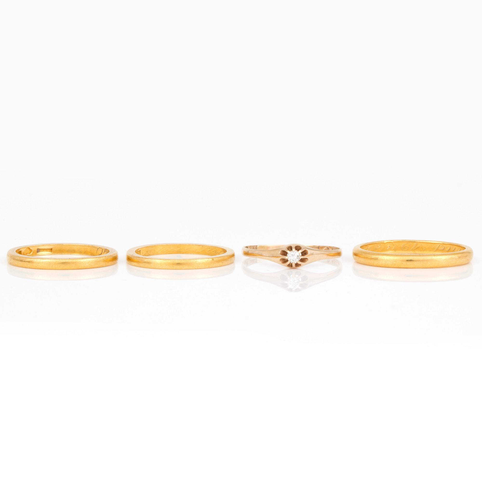 RINGAR, 4 st, en med gammalslipad diamant.