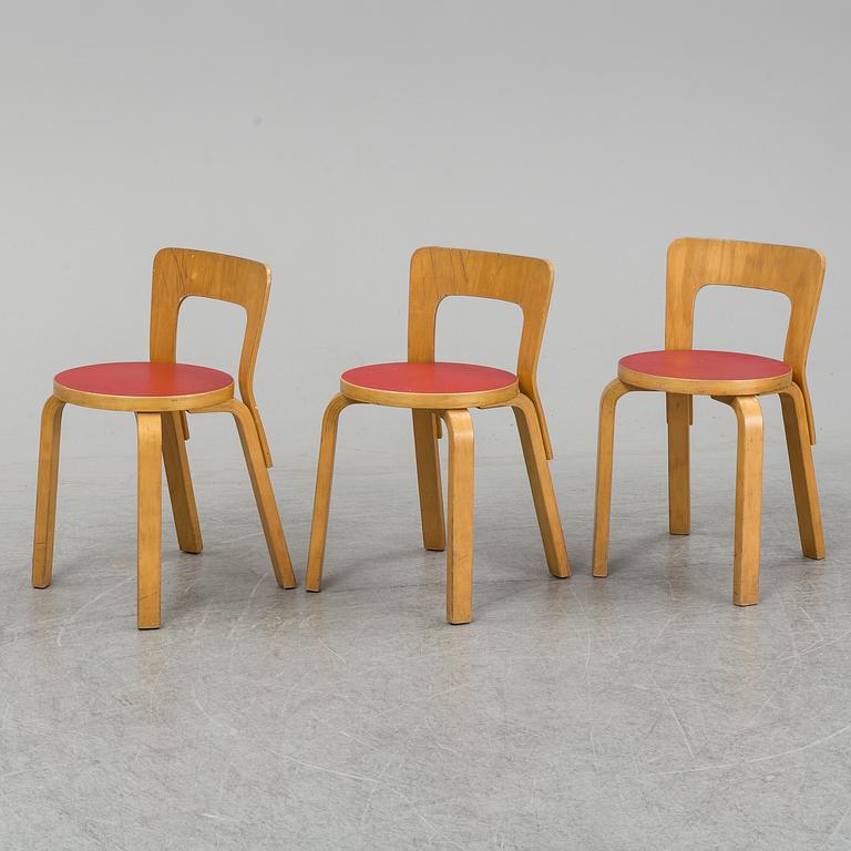 Three Alvar Aalto chairs, modell 65 for Artek.