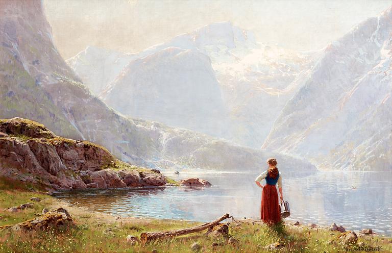 Hans Andreas Dahl, A young girl by a fjord.