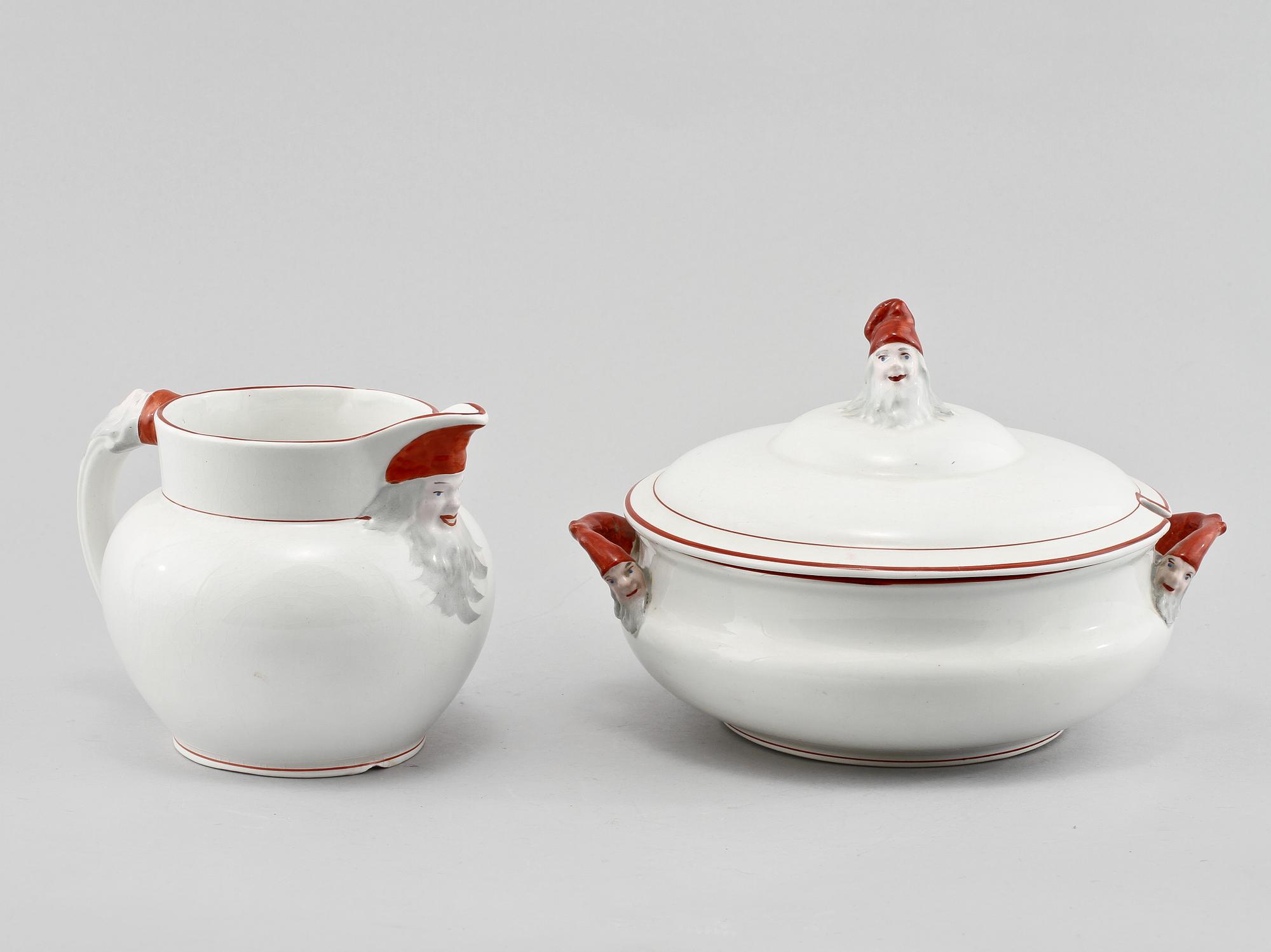 GRÖTSKÅL samt KANNA, flintgods,  Rörstrand, 1900-talets första del.