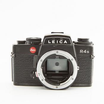 Leica R4s camera body, lens, and accessories.