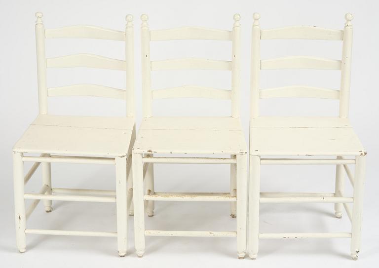 A set of three Gustavian ladderback chairs, late 18th/ early 19th century.