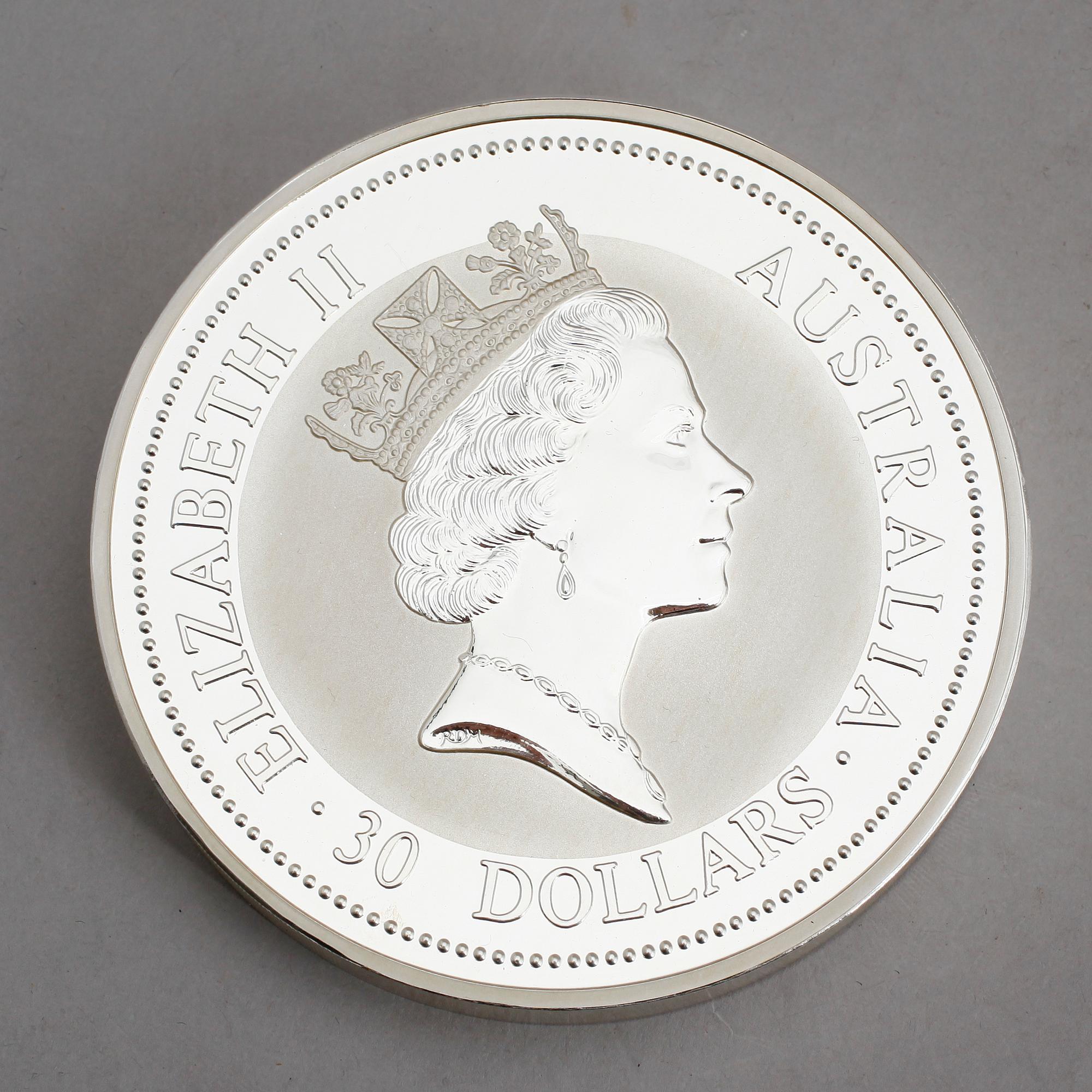 SILVERMYNT, 30 dollars, Elizabeth II, Australien, 1995. Vikt 1 kg.