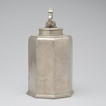 A pewter wine jar by J F Logren 1776.