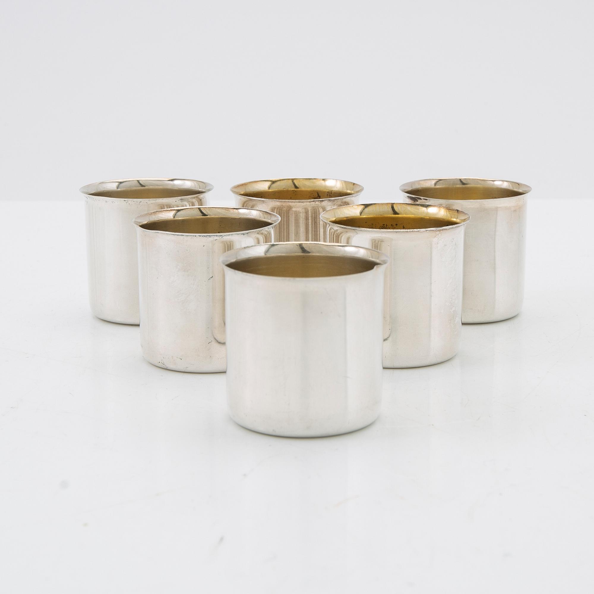 Cups, 6 pcs, silver, GAB, Stockholm, 1967-1971.
