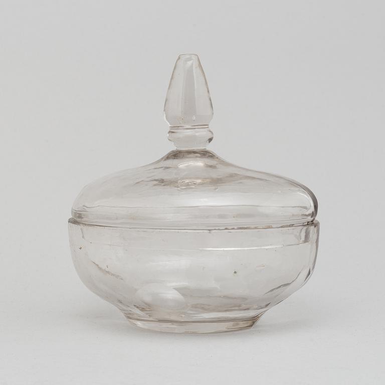 BONBONJÄR, glas och nysilver, 1800-tal.