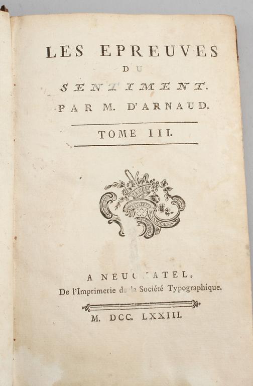 BÖCKER, 6 st, bl a "Les epreuves du sentiment...", 1700- och 1800-tal.