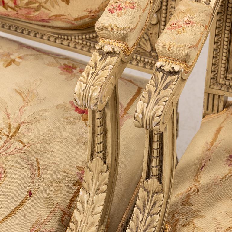 Sofas, a pair, Louis XVI style, first half of the 20th century.