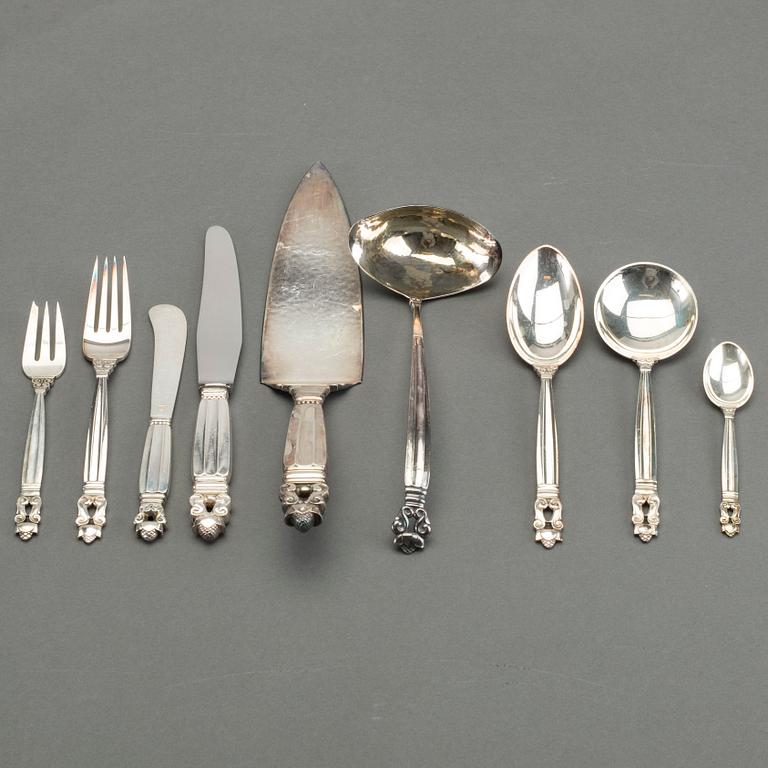 A Danish set of 48 pcs of sterling cutlery, Johan Rohde for Georg Jensen Denmark 20th century total weight ca 2420 gr.